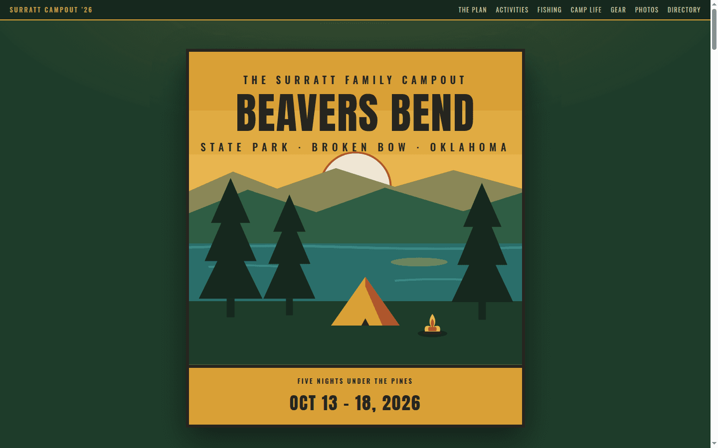Surratt Family Campout ’26 — live site